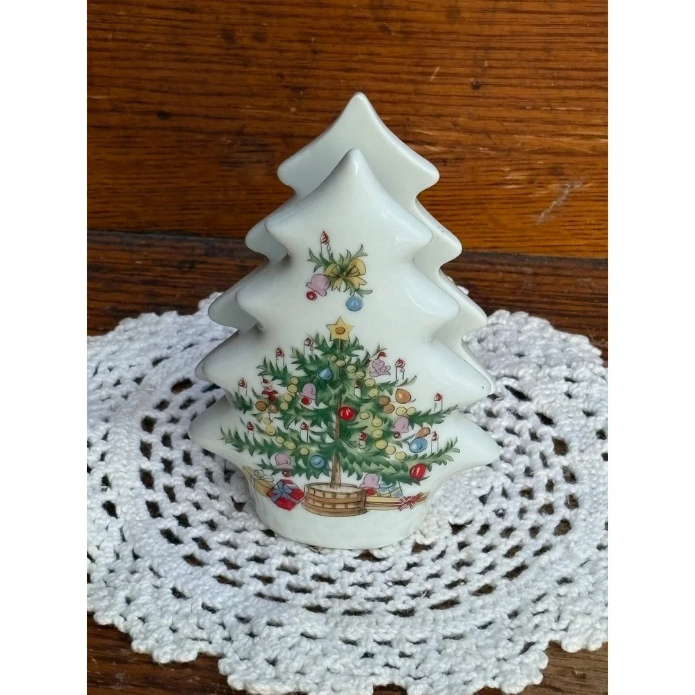 Vintage Lefton China Christmas Tree Napkin Holder Hand Painted Japan 1202 White
